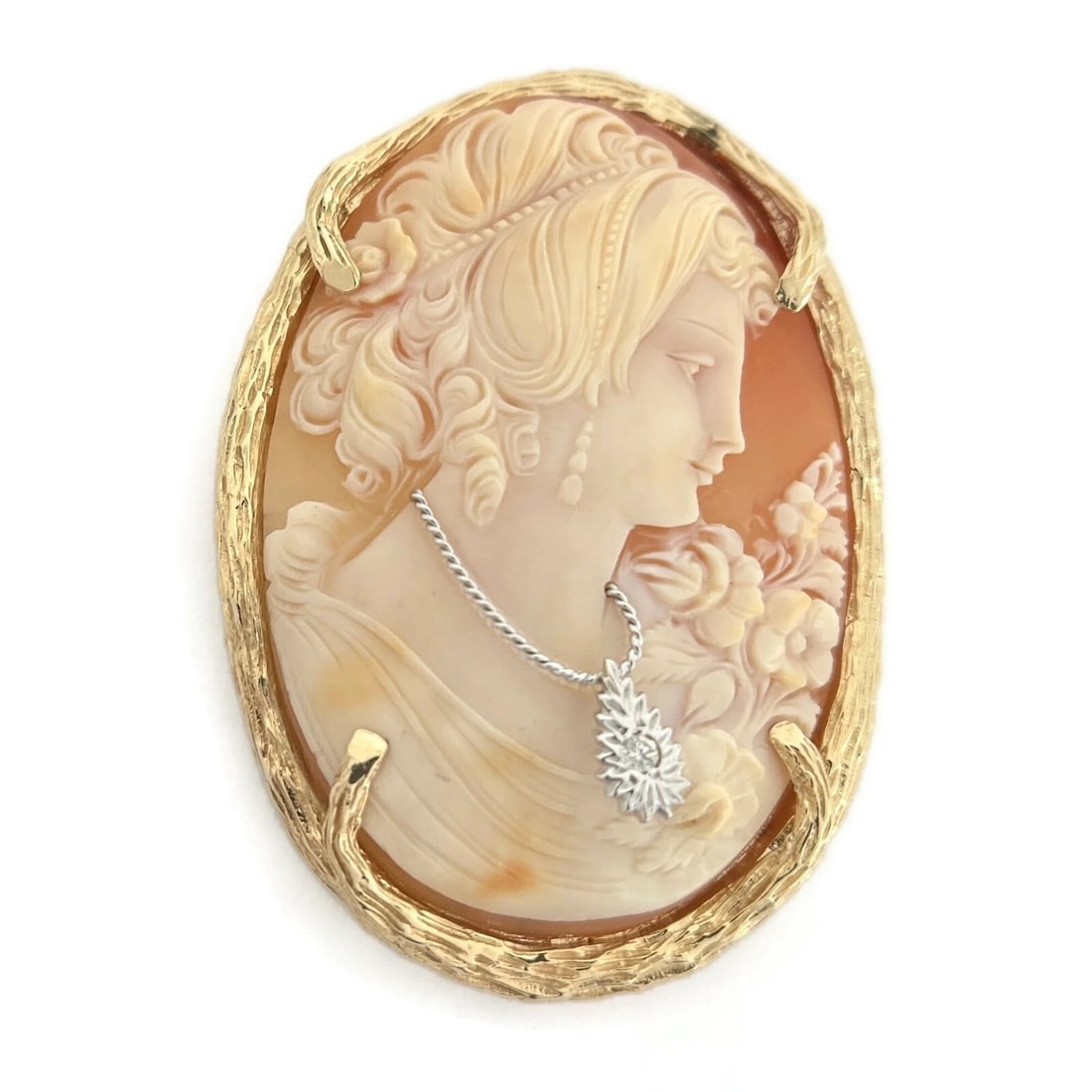 Vintage Habille Cameo Pendant Brooch Pin Pendant 14K Yellow Gold, 35.91 Grams - 2