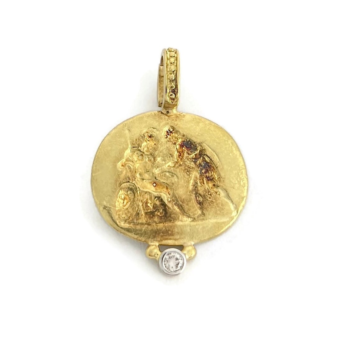 Vintage Roman Soldier Diamond Necklace Pendant 18K Yellow Gold, 5.74 Grams: Vintage Roman Soldier Diamond Necklace Pendant 18K Yellow Gold, 5.74 Grams This is such a unique pendant. Please let us know if you have any questions. Diamond: 1 round brilliant cut .06 ct, I, SI1 Me