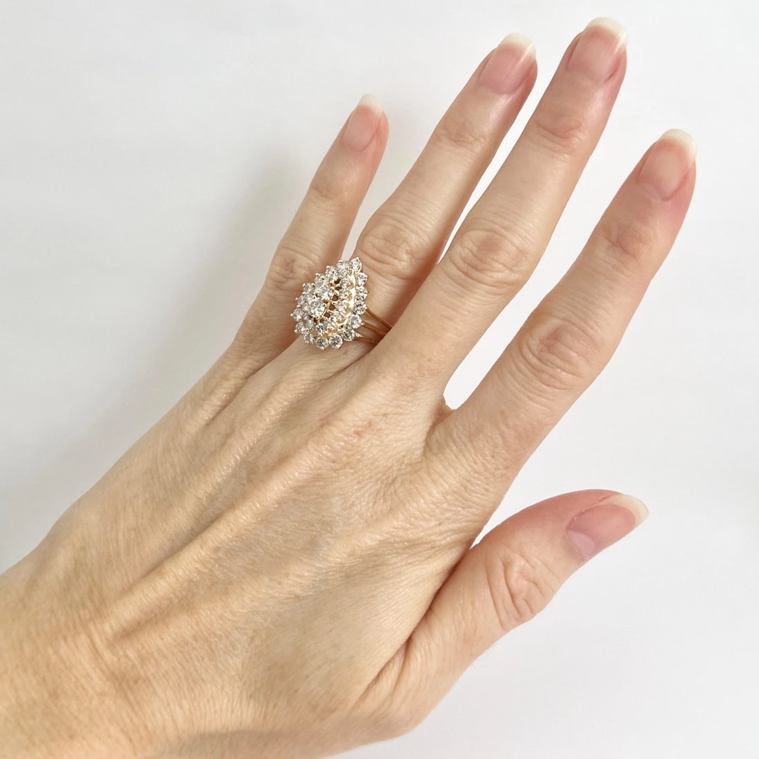 Estate Diamond Cluster Cocktail Statement Ring 14K Yellow Gold 1.52 CTW, 5.99 Gr - 3