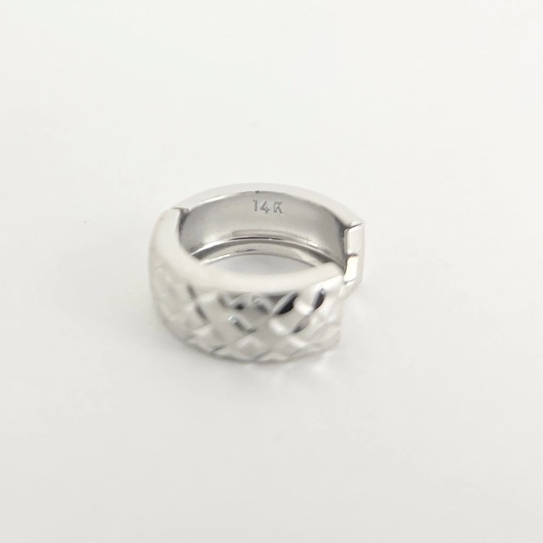 Textured Wide Small Hoop Huggie Earrings 14K White Gold, 15.5 mm, 3.09 Grams - 6