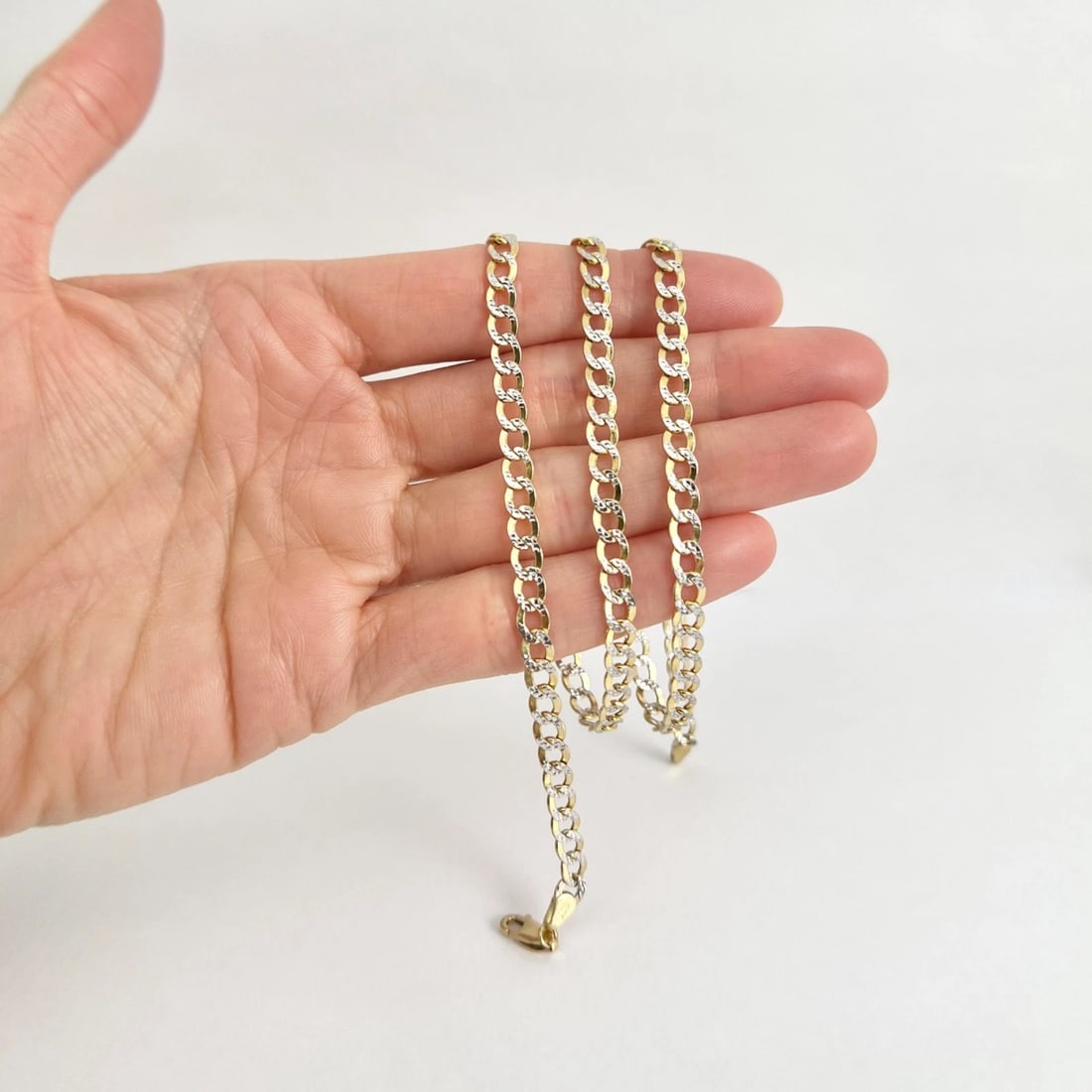 Two-Tone Long Curb Cuban Chain Necklace 14K Yellow Gold 22 Inch, 4.4 mm, 7.01 Gr - 2