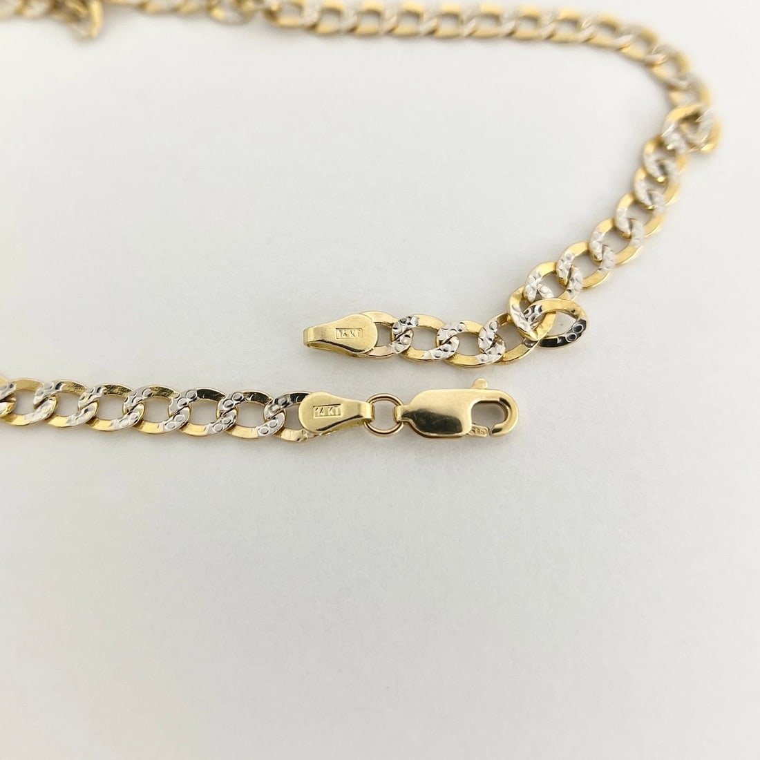 Two-Tone Long Curb Cuban Chain Necklace 14K Yellow Gold 22 Inch, 4.4 mm, 7.01 Gr - 7