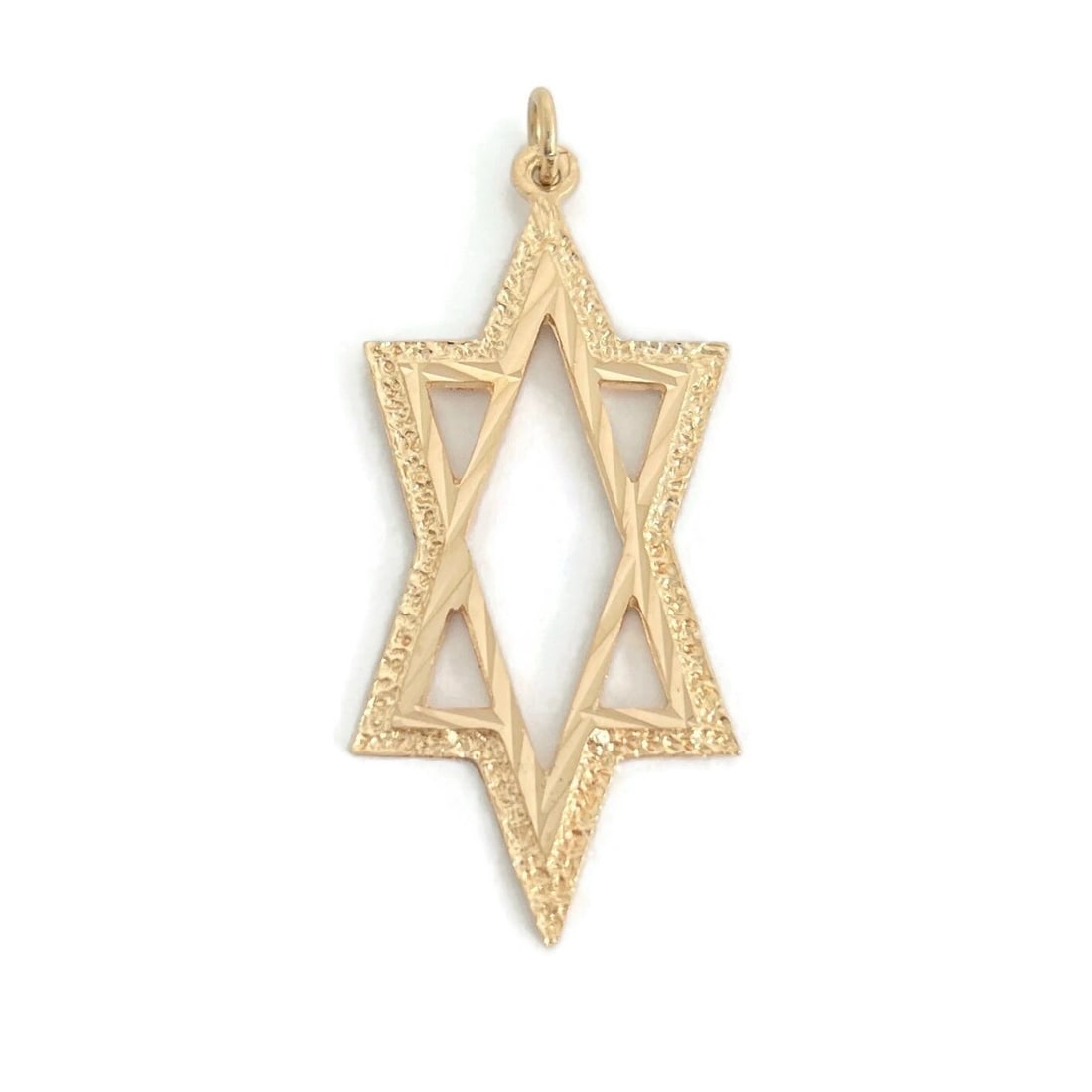 Star of David Necklace Pendant Charm 14K Rose Gold, 1.75 Inches, 2.98 Grams: Star of David Necklace Pendant Charm 14K Rose Gold, 1.75 Inches, 2.98 Grams This is an awesome looking pendant charm that can be worn on the necklace or bracelet chain of your choice. Please let us kn