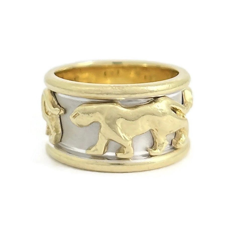 Estate Two-Tone Panther Ring 14K Yellow Gold, Size 6.25, 8.99 Grams (1 of 6)