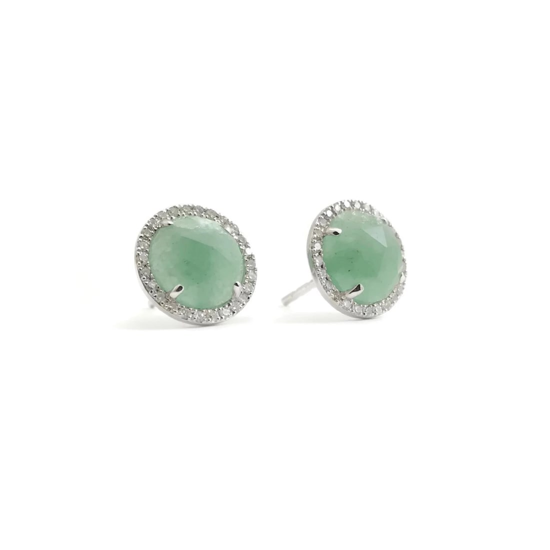 Estate Jade Diamond Halo Stud Earrings 14K White Gold, 3.14 CTW, 2.29 Grams (1 of 9)