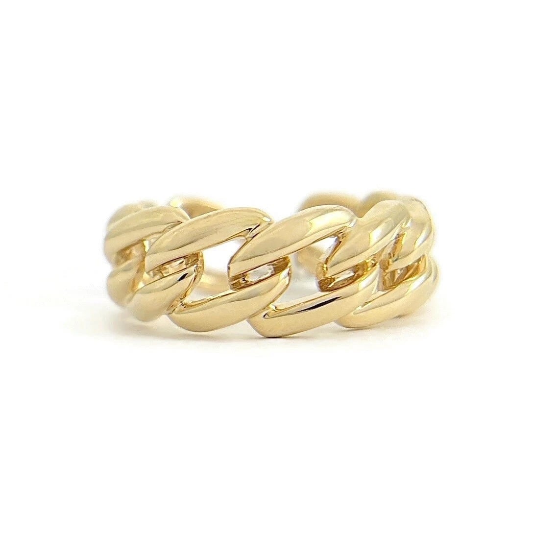 Curb Cuban Chain Link Band Ring 14K Yellow Gold, Size 6.5 (1 of 6)
