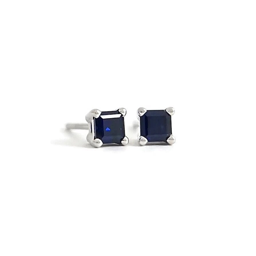 Small Square Princess Cut Blue Sapphire Stud Earrings 14K White Gold, .38 CTW: Small Square Princess Cut Blue Sapphire Stud Earrings 14K White Gold, .38 CTW These are beautiful earrings! Please let us know if you have any questions. Gemstones: 2 princess cut blue sapphires .38 c