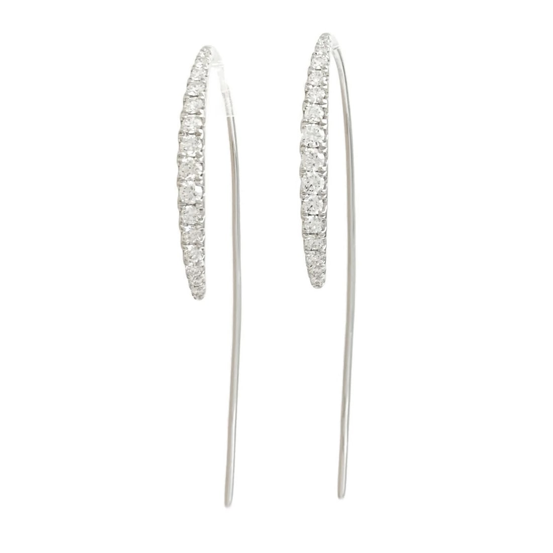 Long Diamond Drop Hook Earrings 18K White Gold .76 CTW: Long Diamond Drop Hook Earrings 18K White Gold .76 CTW These are gorgeous and unique diamond earrings! Please let us know if you have any questions. Diamonds: 30 round brilliant cuts, .76 ctw, G, SI1