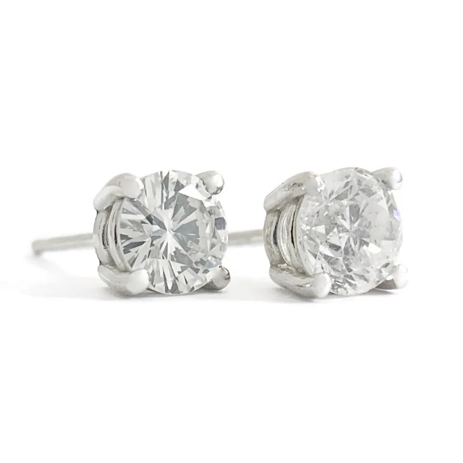 Round Diamond Stud Earrings 14K White Gold 4-Prong Basket Push Backs, .81 CTW (1 of 7)