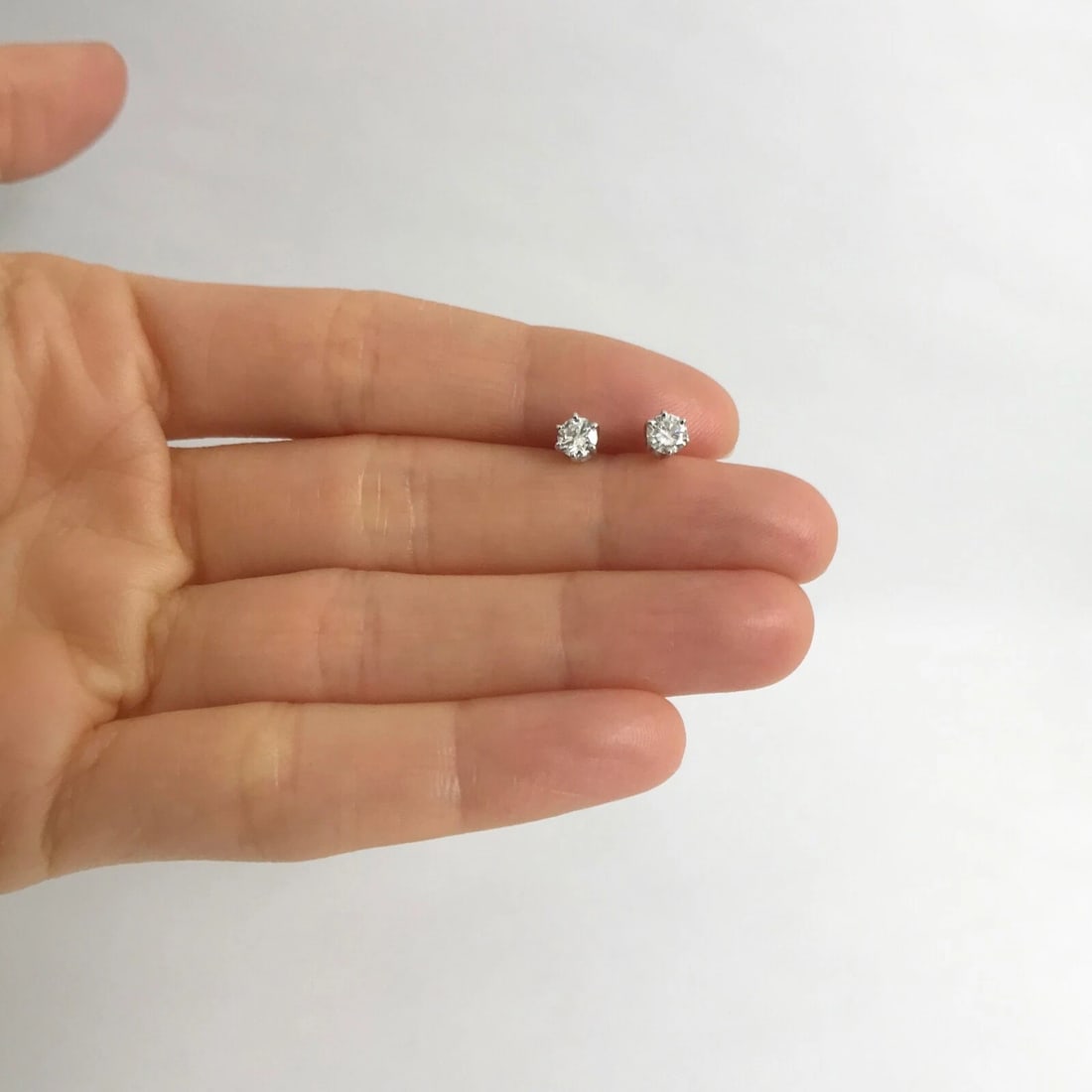 Round Diamond Stud Earrings 14K White Gold 6-Prong Crown, .50 CTW, .76 Grams - 2