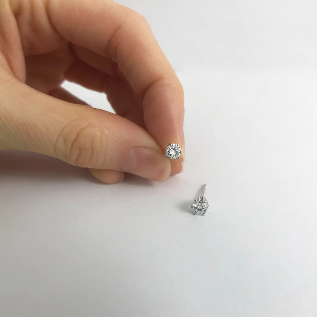 Round Diamond Stud Earrings 14K White Gold 6-Prong Crown, .50 CTW, .76 Grams - 4