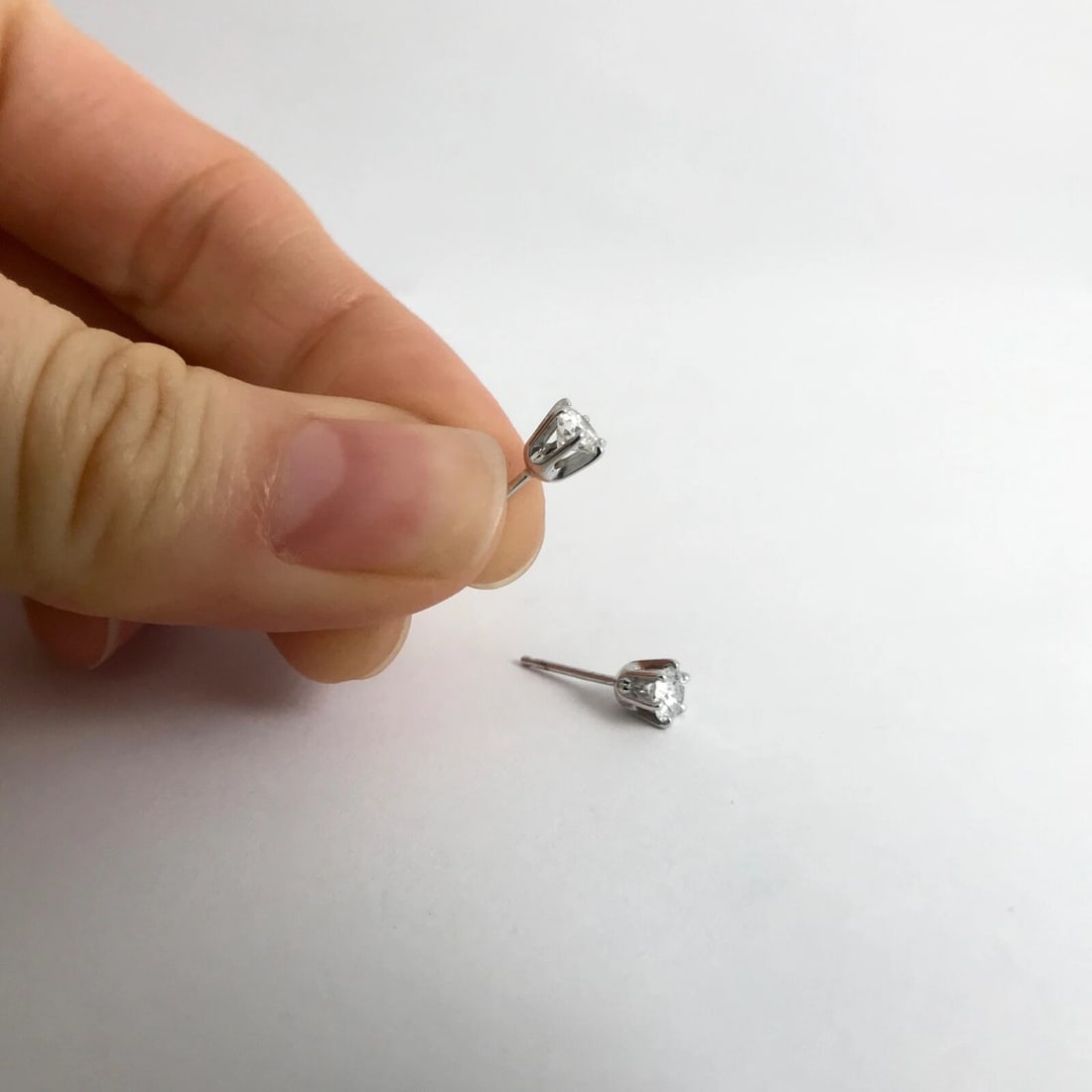 Round Diamond Stud Earrings 14K White Gold 6-Prong Crown, .50 CTW, .76 Grams - 5