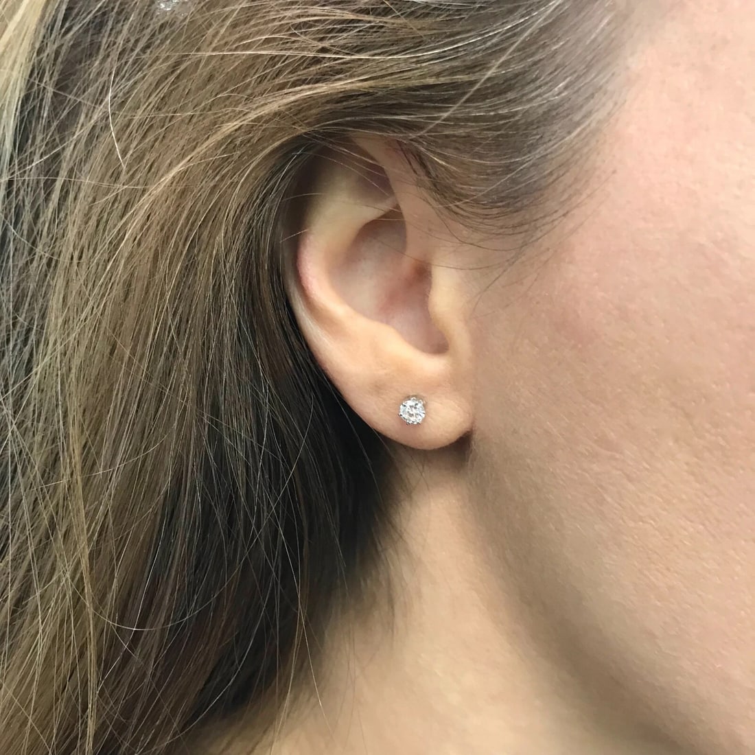 Round Diamond Stud Earrings 14K White Gold 6-Prong Crown, .50 CTW, .76 Grams - 6