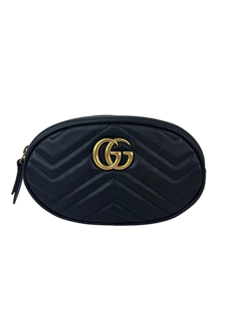 Gucci Black Calfskin Matelasse GG Marmont Belt Clutch Bag: Title: Gucci Black Calfskin Matelasse GG Marmont Belt Clutch Bag Description: Pre-Owned 100% Authentic Gucci Black Calfskin Matelasse GG Marmont Belt Bag RATING: A...excellent, near mint, has little
