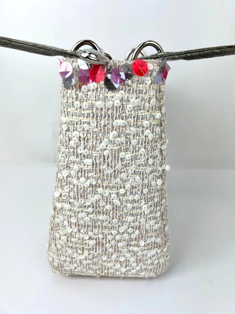Christian Dior Sequins Tweed Medium Lady Dior Light Pink Bag - 4