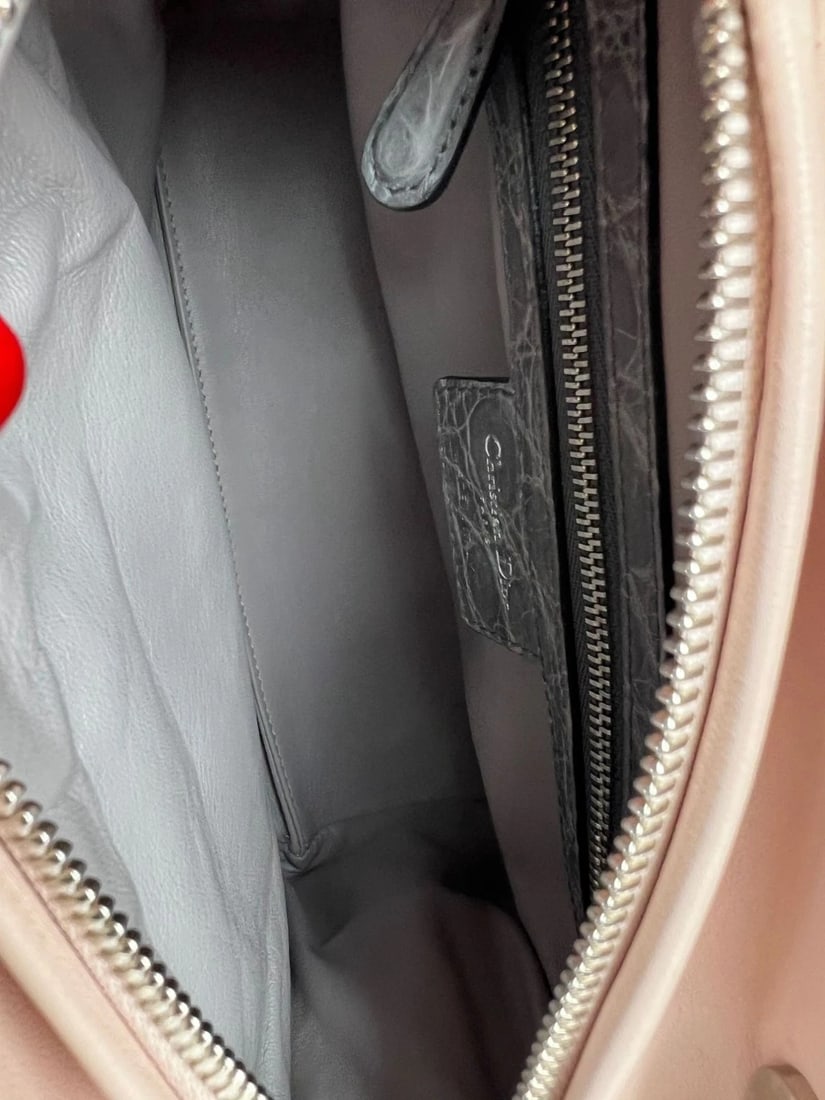 Christian Dior Sequins Tweed Medium Lady Dior Light Pink Bag - 7