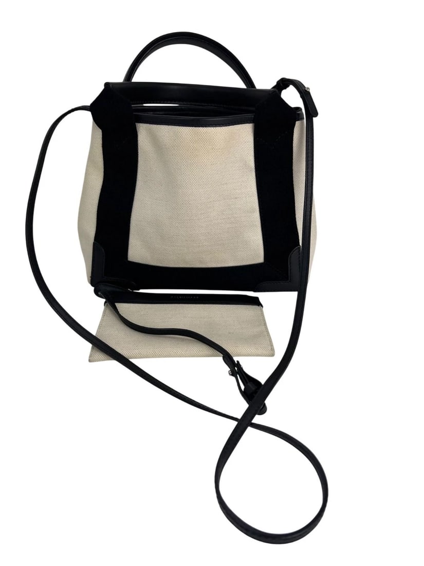 Balenciaga Cotton Canvas Calfskin Navy Cabas XS Natural Black Tote Bag - 3