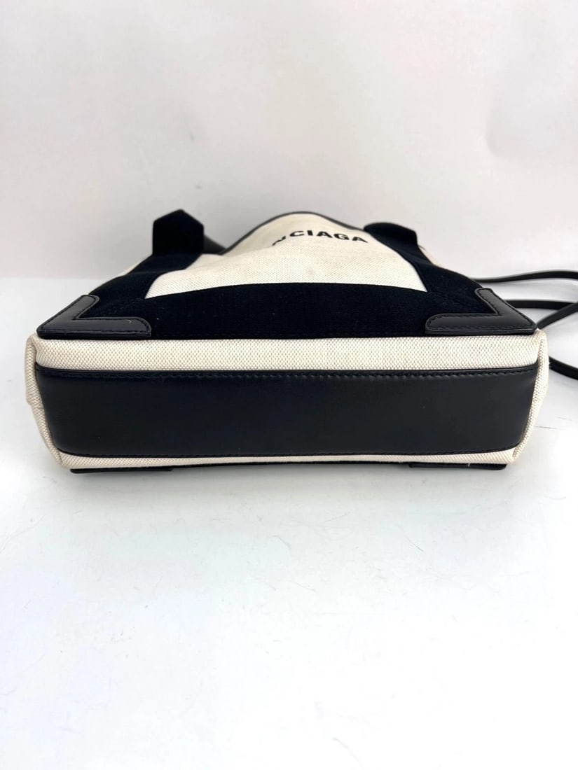 Balenciaga Cotton Canvas Calfskin Navy Cabas XS Natural Black Tote Bag - 4