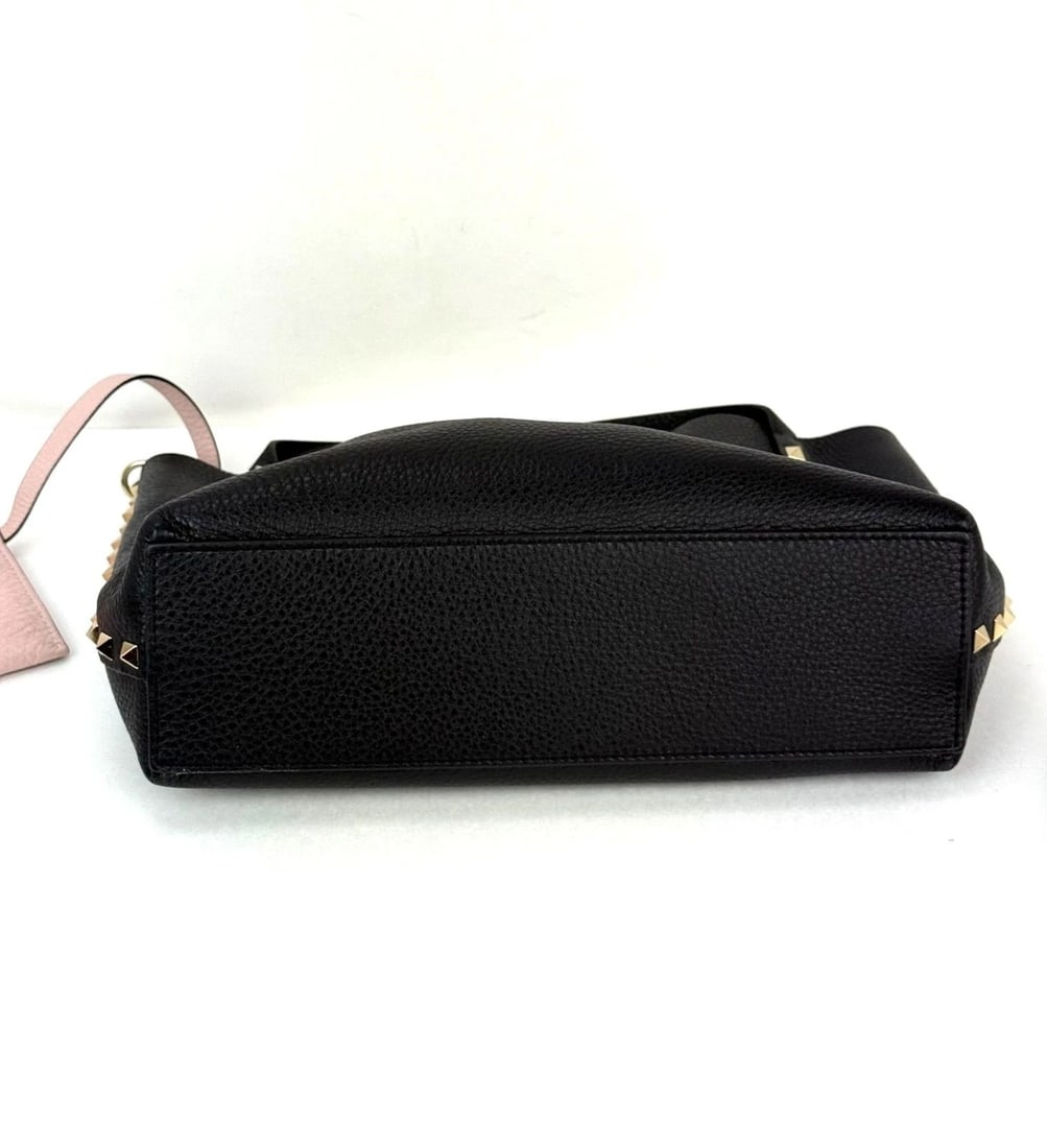 Valentino Giaravani Rockstud Small Black Leather Tote Bag - 4