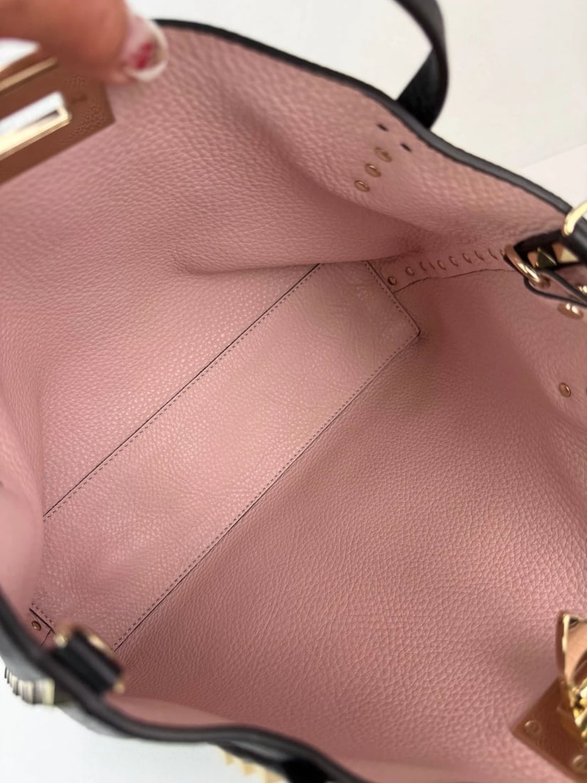 Valentino Giaravani Rockstud Small Black Leather Tote Bag - 9