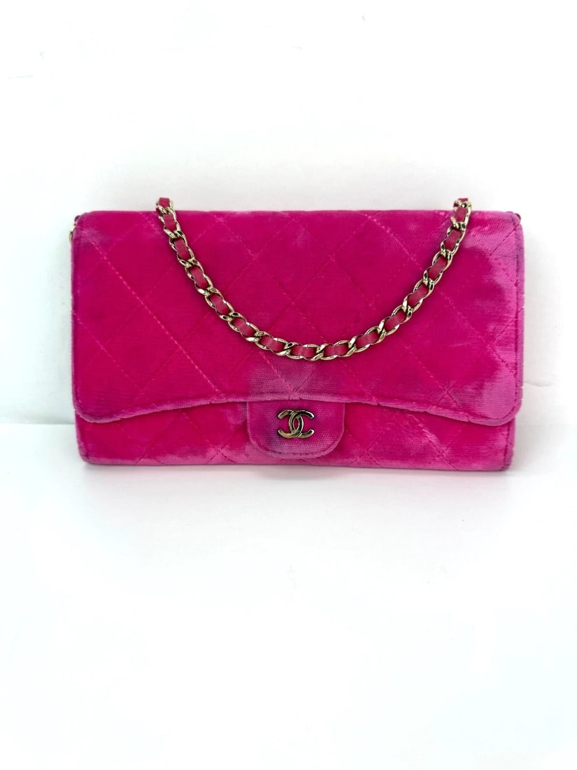 Chanel Velvet Quilted Timeless Fuchsia Wallet on a Chain Clutch Bag (1 of 19)