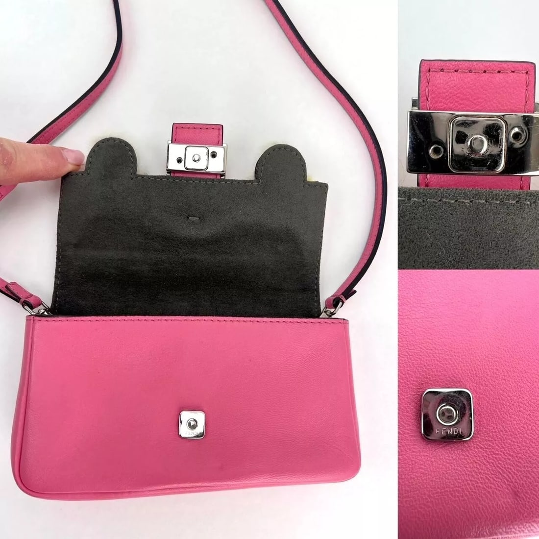 Fendi Monster Baguette Pink Leather Micro Crossbody Bag - 4