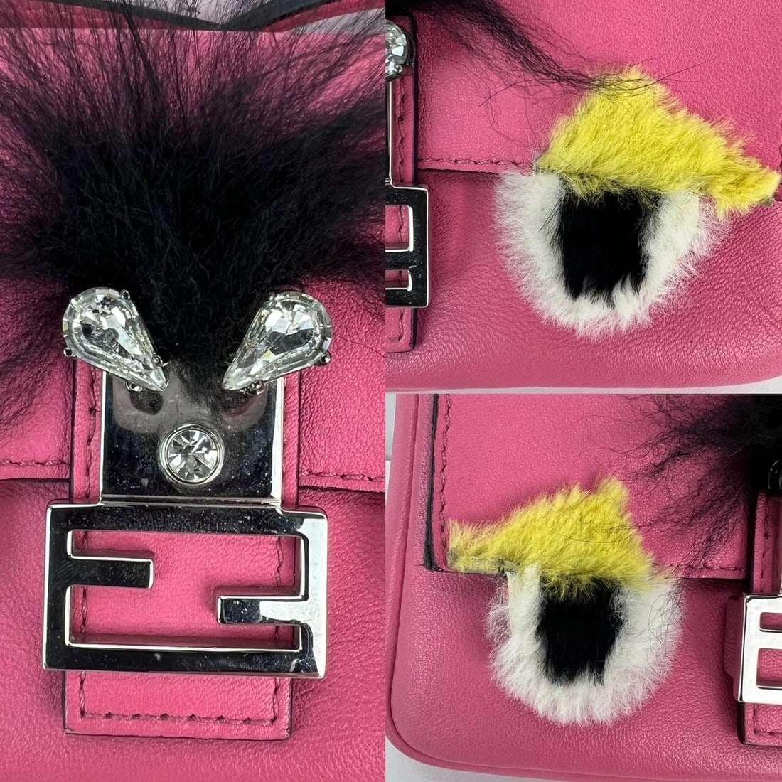 Fendi Monster Baguette Pink Leather Micro Crossbody Bag - 8