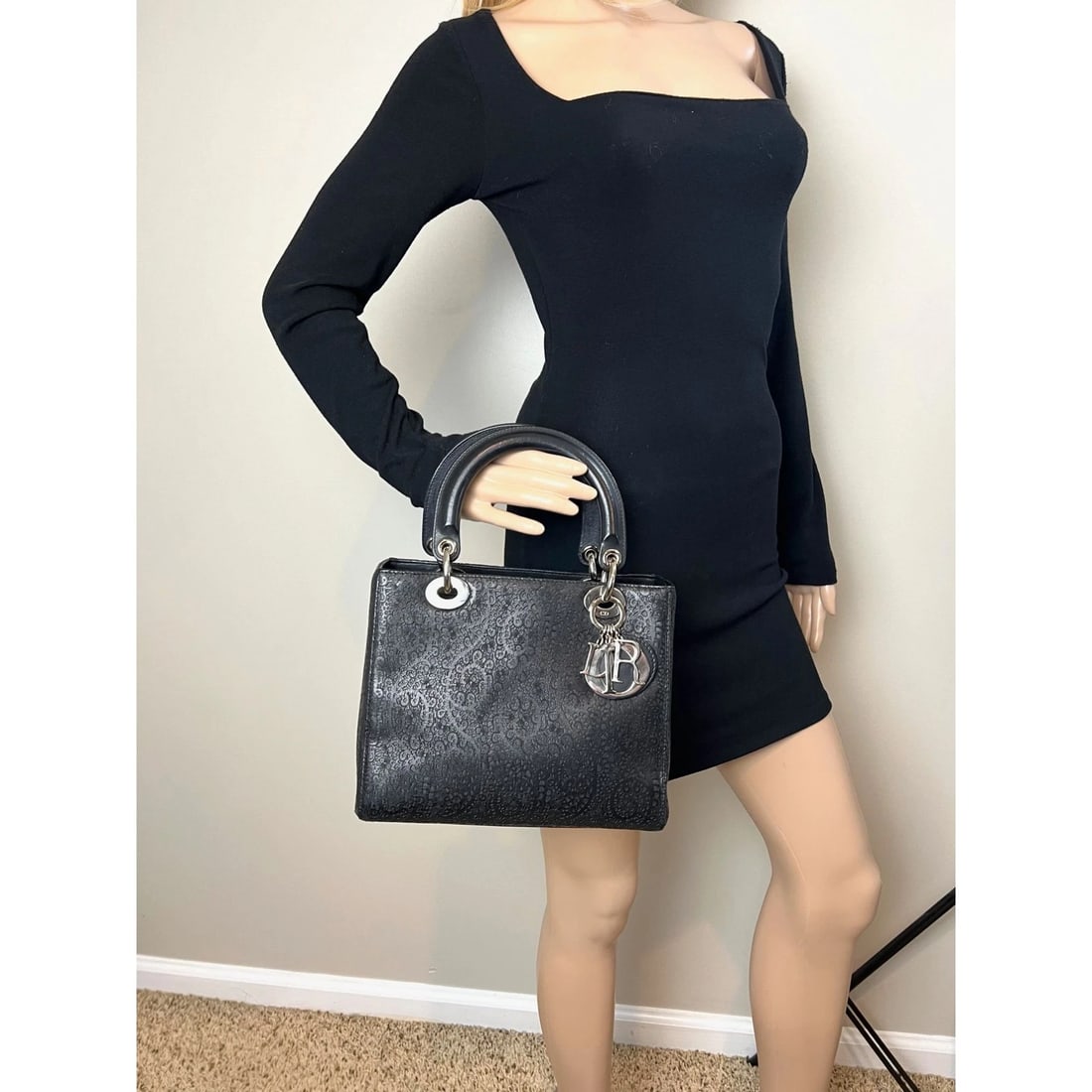 Christian Dior Medium Lady Laced Black Leather Limited Edition HandBag - 7