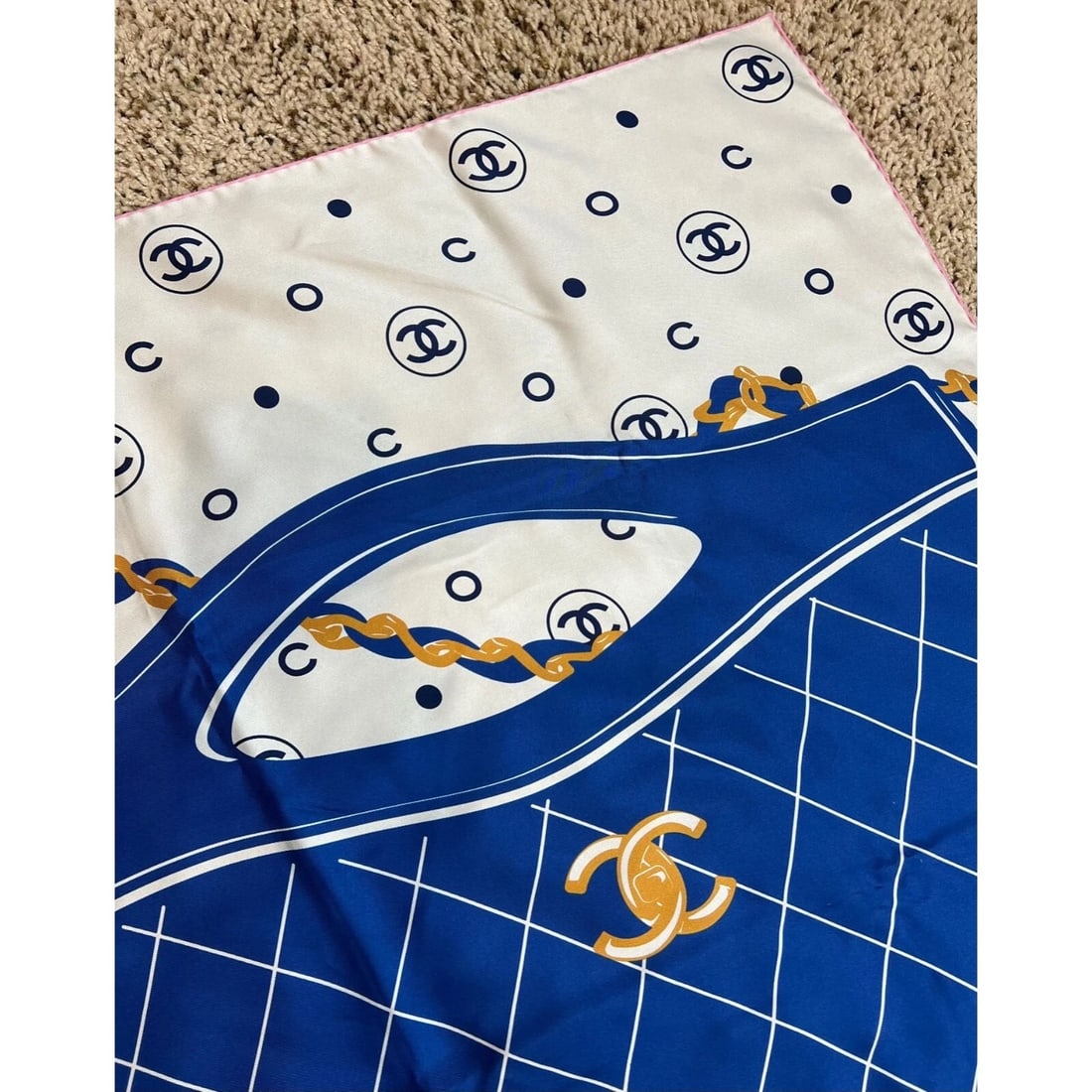 Chanel Silk Pink Black Blue Scarf - 7