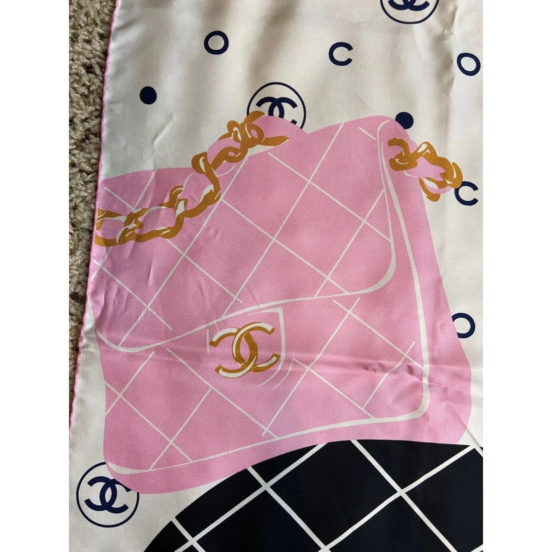 Chanel Silk Pink Black Blue Scarf - 8