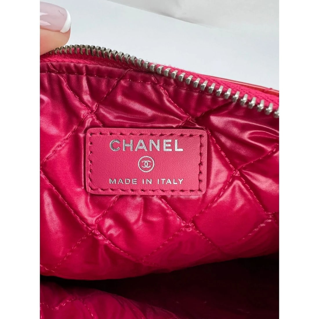 Chanel Patent Quilted Medium Cosmetic Case Dark Pink Clutch Bag - 5