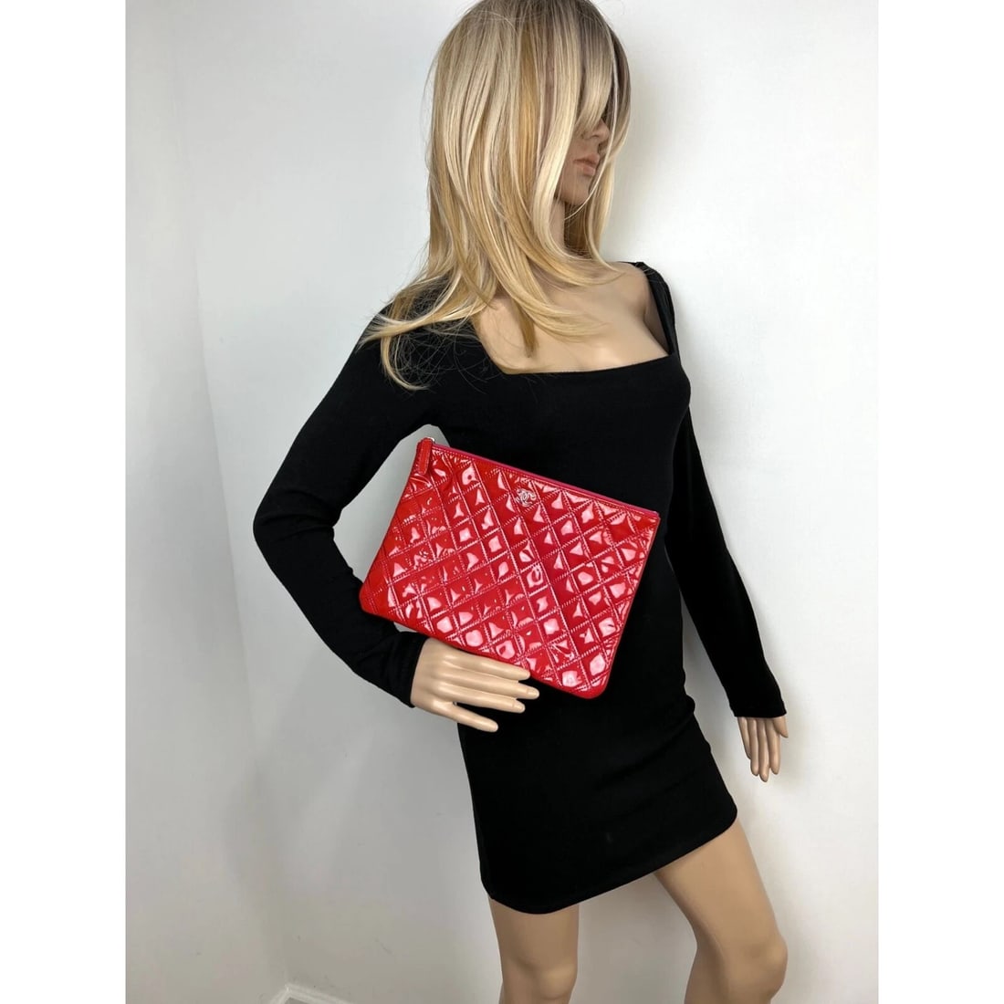 Chanel Patent Quilted Medium Cosmetic Case Dark Pink Clutch Bag - 7