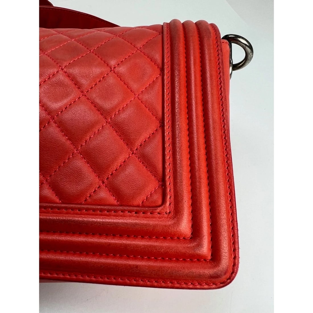 CHANEL Lambskin Quilted Medium Boy Red Flap Bag - 18
