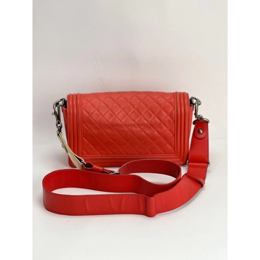CHANEL Lambskin Quilted Medium Boy Red Flap Bag - 4
