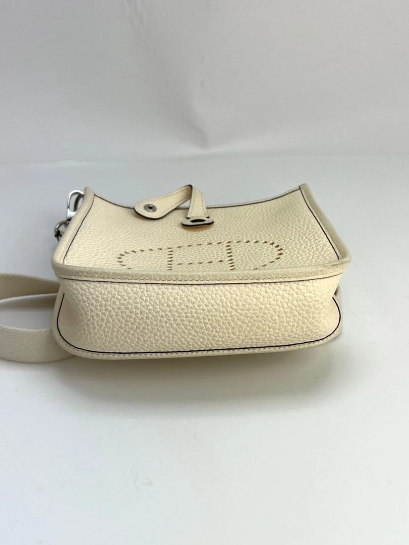 Hermes Taurillon Clemence evelyne TPM Nata White Crossbody Bag - 6