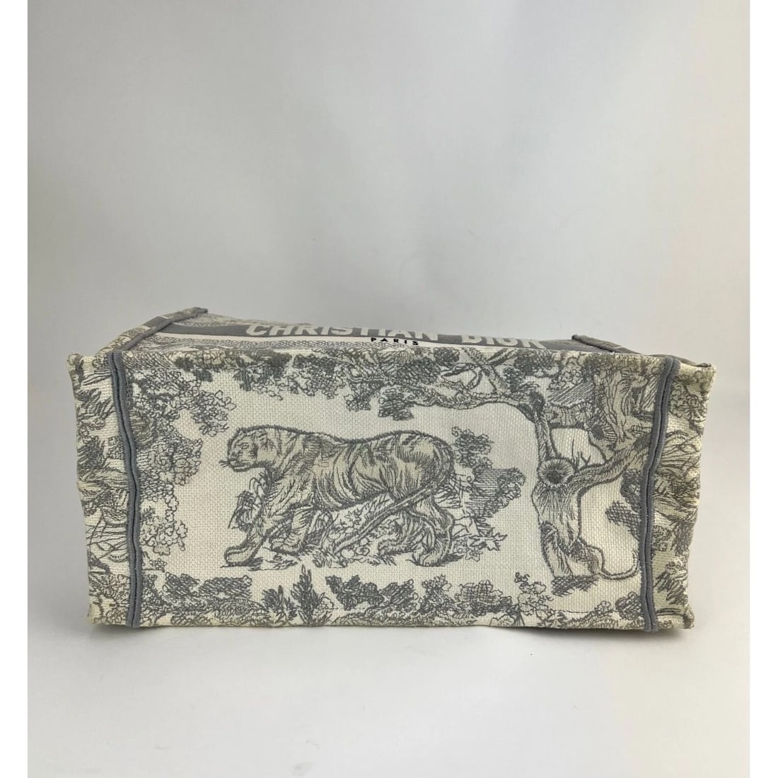 CHRISTIAN DIOR Canvas Embroidered Medium Dioriviera Grey Book Tote - 7
