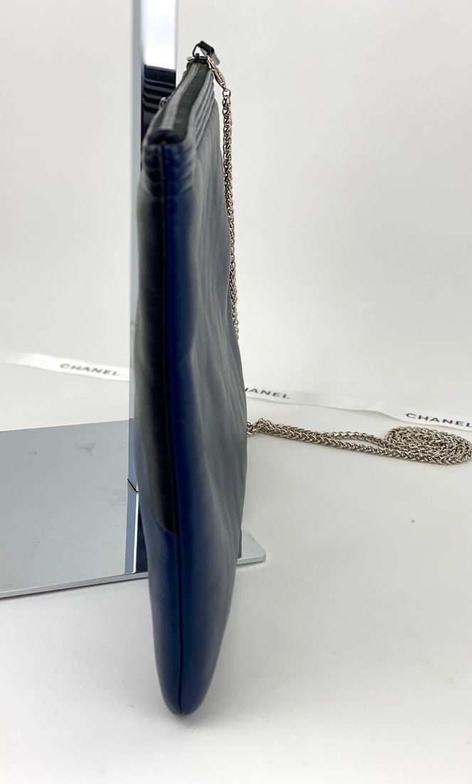 Chanel Bag Quilted Lambskin Leather Blue Large Boy Zip Pouch - 8