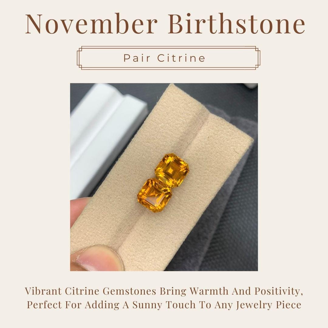 8.43 Carat Citrine Gemstone Pair: Asscher Cut Earring Stones - 2