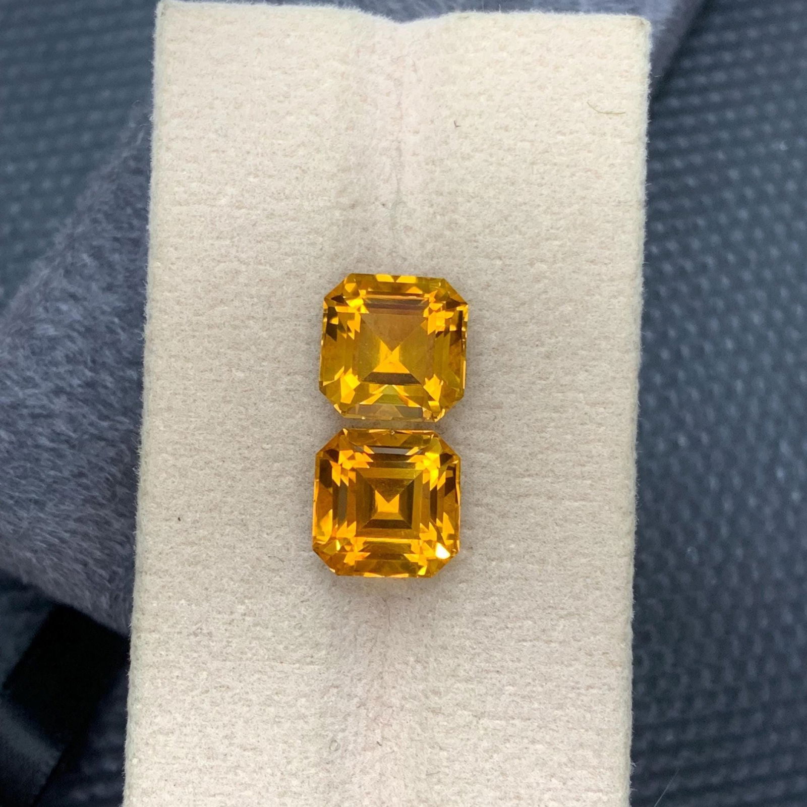 8.43 Carat Citrine Gemstone Pair: Asscher Cut Earring Stones - 3