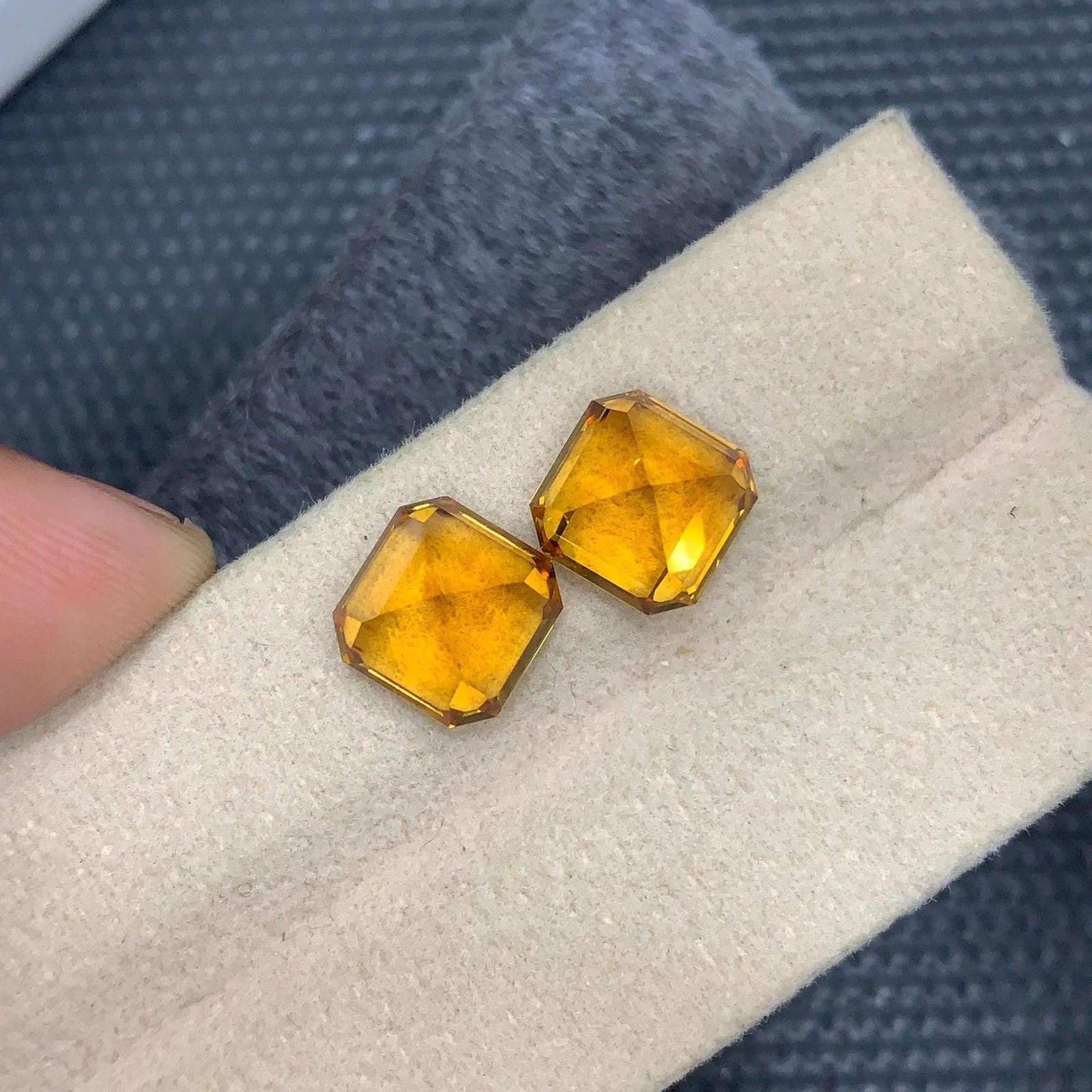8.43 Carat Citrine Gemstone Pair: Asscher Cut Earring Stones - 6