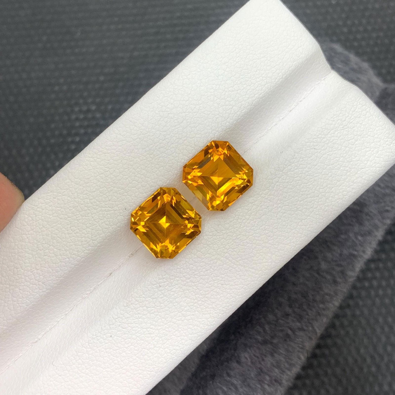 8.43 Carat Citrine Gemstone Pair: Asscher Cut Earring Stones - 8