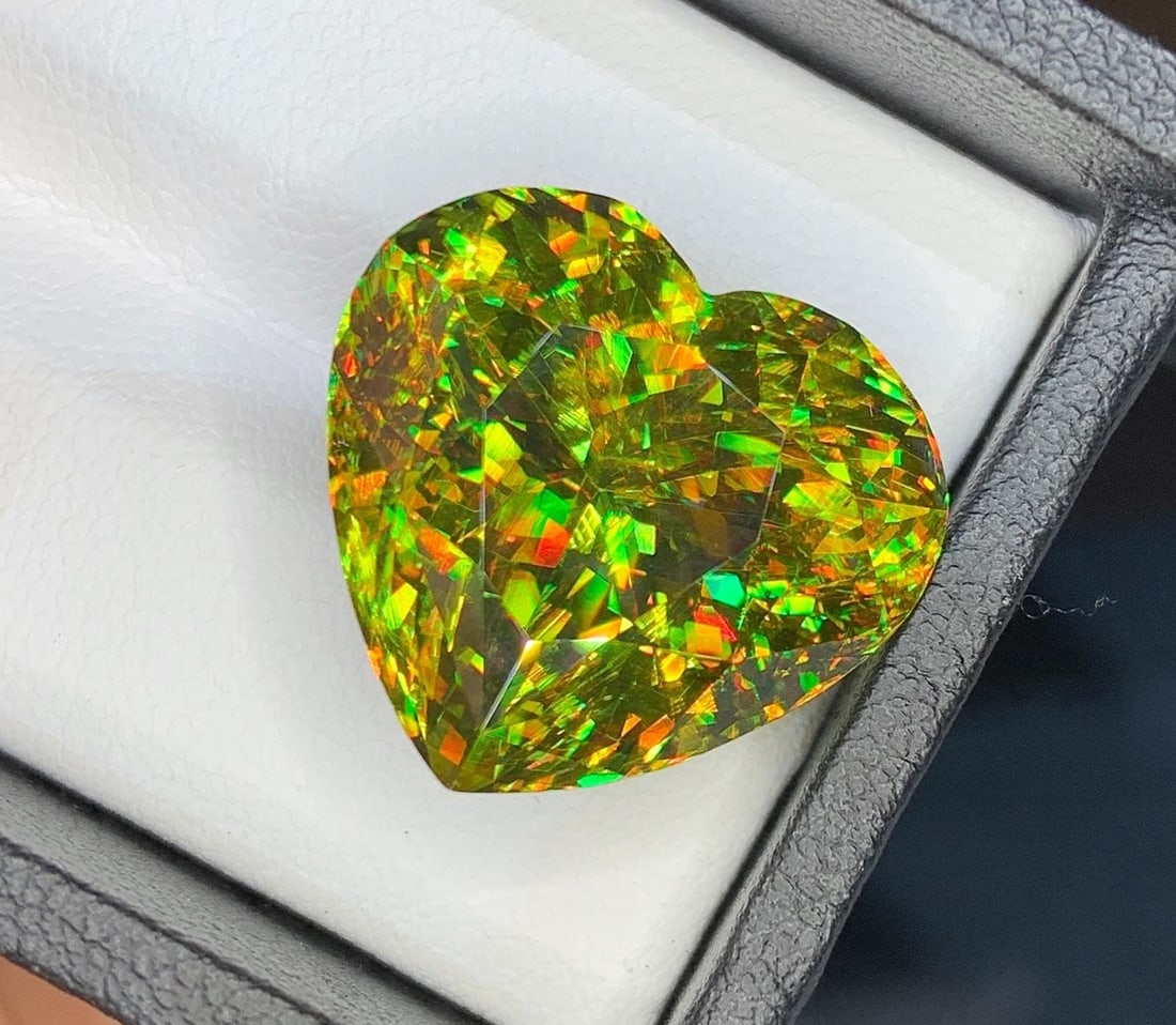 Lustrous Sphene Heart Gemstone: Yellow-Green Titanite, June Birthstone - 3