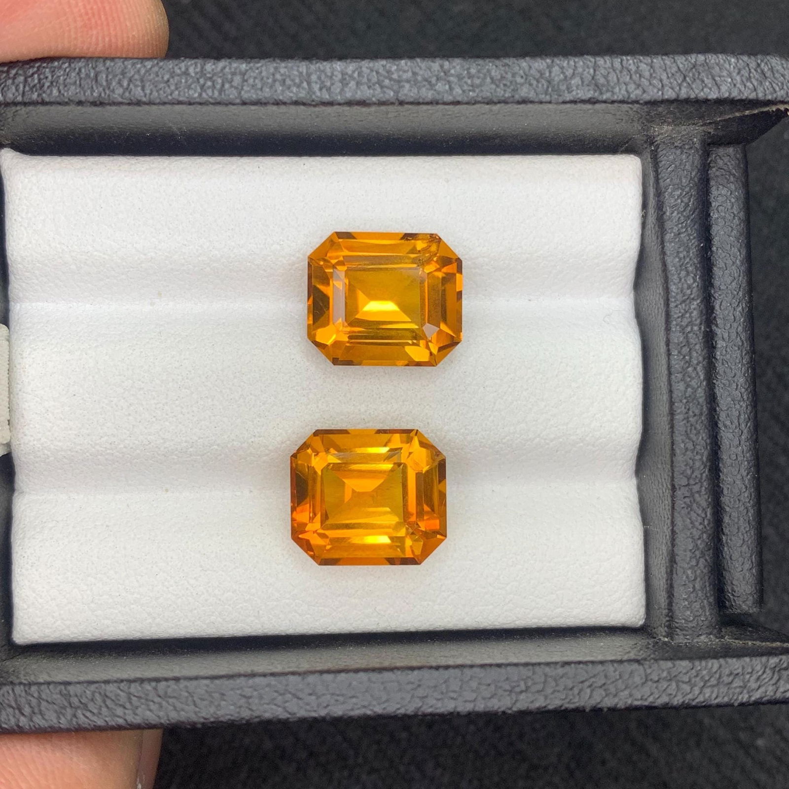 Emerald Cut Citrine Gemstone Pair: Brownish Orange, 7.62 Carat - 8