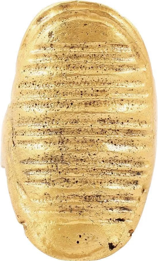 SUPERB VIKING SHIELD RING, 9TH-10TH C. AD, SIZE 11-11 1/4: Ring size 11-11 1/4. the oval bezel just over 1 3/8” (0.40”) in length. Broad overlapping prong band allowing for some adjustment. The large oval bezel with recessed border and five groups of