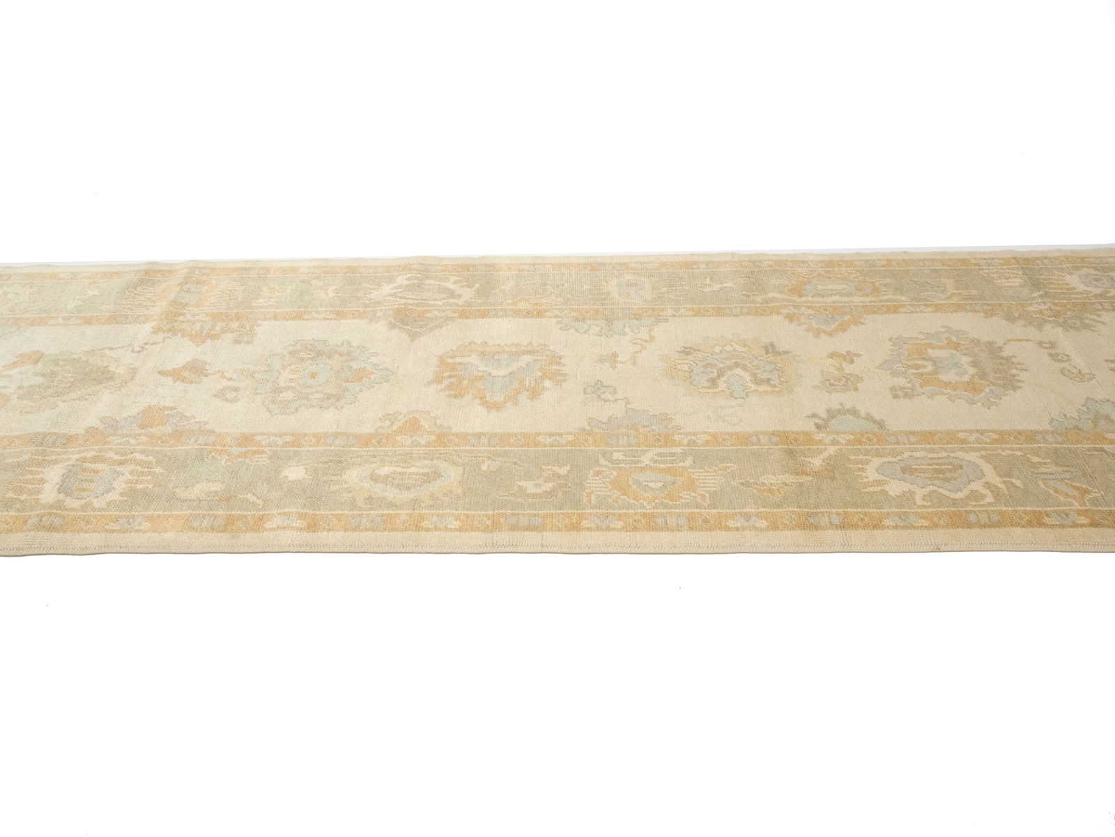 Floral Muted Oushak 3'6X12'7 Turkish Oriental Runner Rug - 6