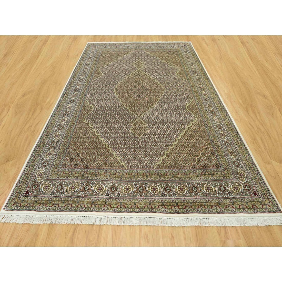 Ivory Tebraz Mahi Fish Design Wool Hand Knotted Oriental Rug - 2