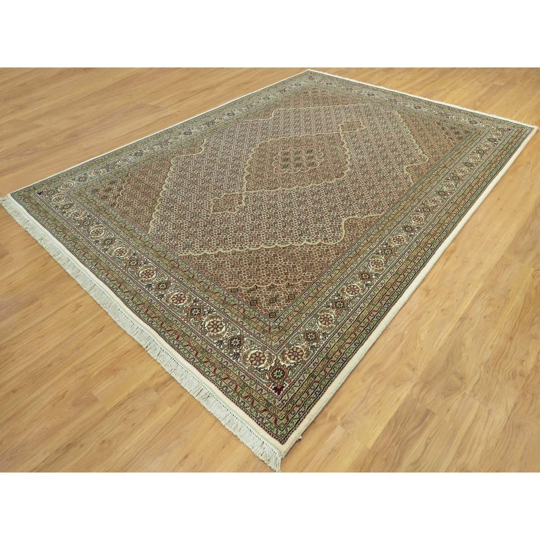 Ivory Tebraz Mahi Fish Design Wool Hand Knotted Oriental Rug - 3