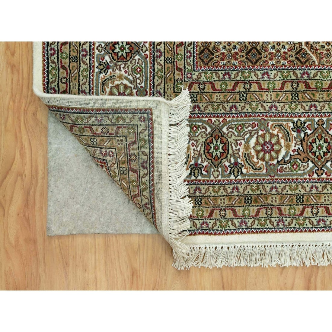 Ivory Tebraz Mahi Fish Design Wool Hand Knotted Oriental Rug - 4