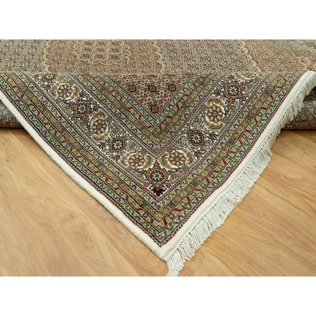 Ivory Tebraz Mahi Fish Design Wool Hand Knotted Oriental Rug - 6