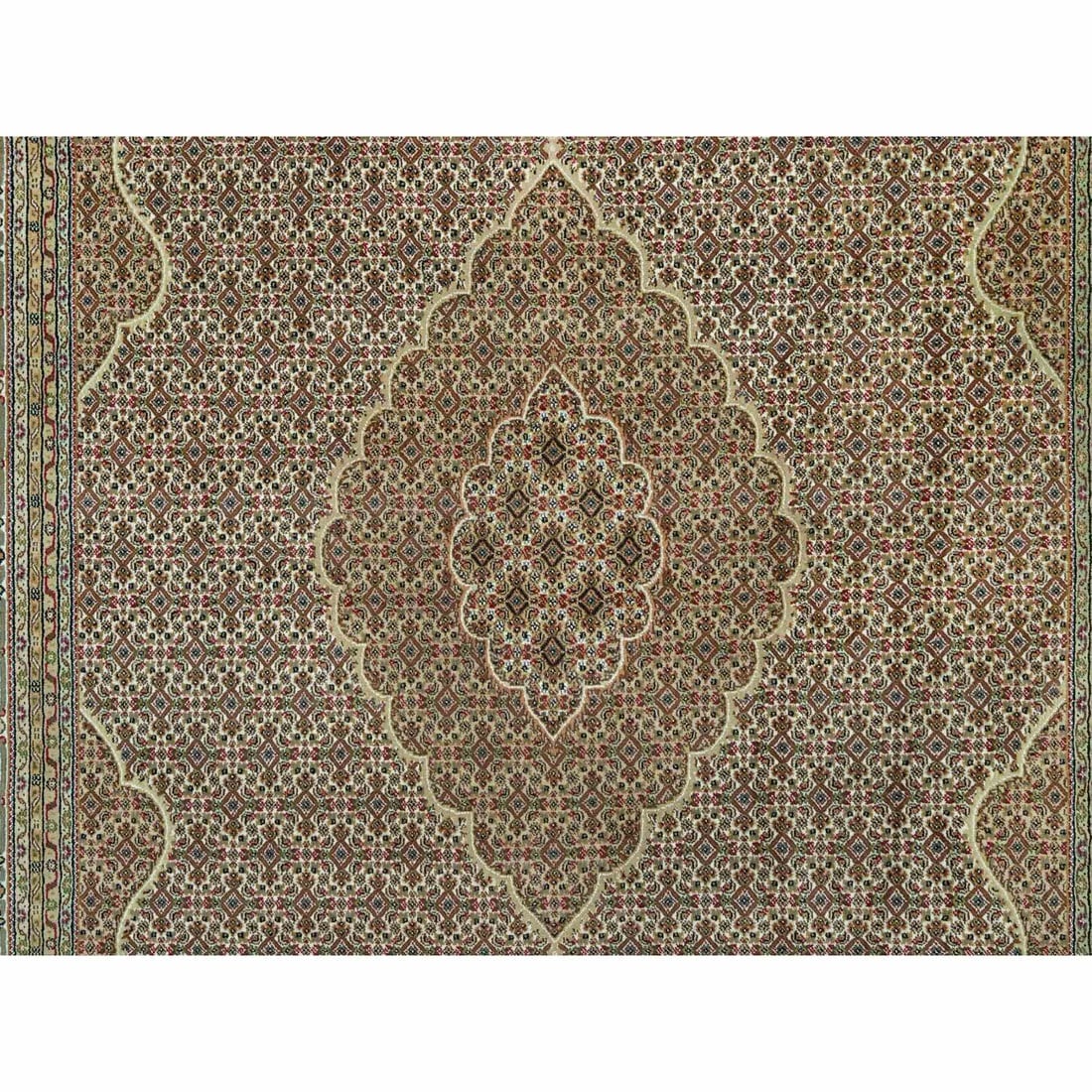 Ivory Tebraz Mahi Fish Design Wool Hand Knotted Oriental Rug - 8